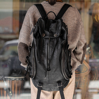 Dark wind soft black leather Men backpack vintage computer backpack Cowhide leather casual fashion bag European American style