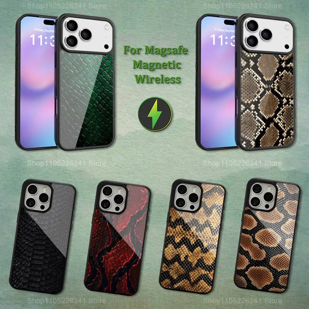 

Snakeskin Texture Art For iPhone 16,14,13,15,11,12,17,Plus,Mini, Pro,For Magsafe,Max,Magnetic Wireless Charging Case