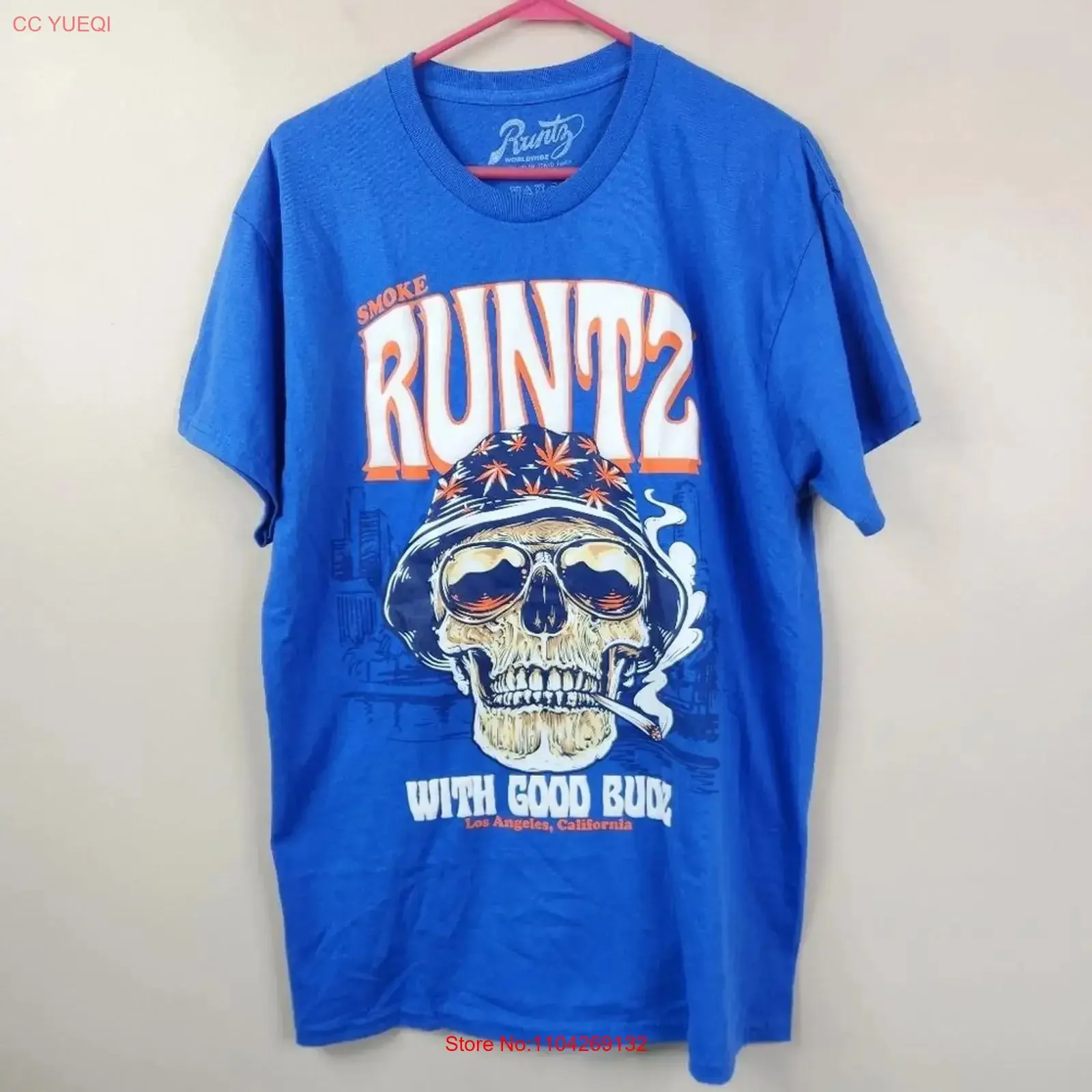 Camiseta Runtz Worldwide Good Budz Smoking Skull 420 Vibes, Cuello Redondo, Talla L, Estilo Vintage Lavado, Diseño Gráfico, Cómoda
