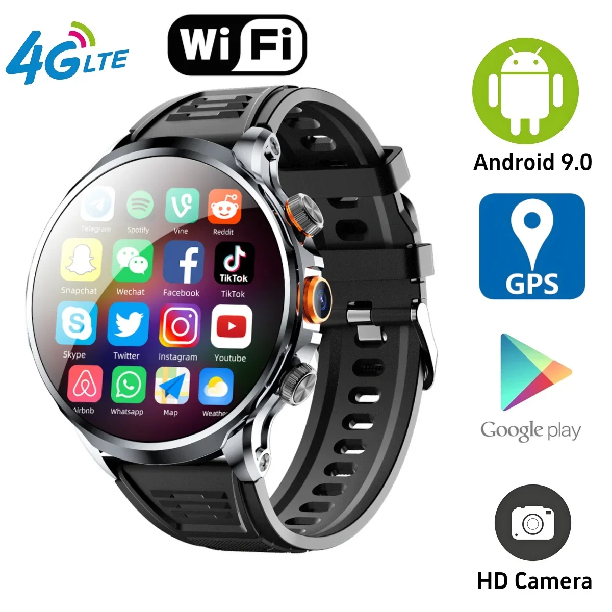 Reloj inteligente H18 con batería IPS de 1,95 pulgadas, 1100mah, 128GB de ROM, cámara de 500W, GPS, WIFI, aplicación de ritmo cardíaco, descarga, reloj inteligente Android 9,0