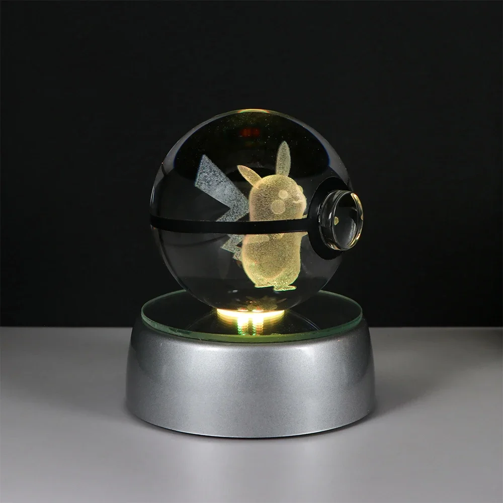 Pokemon Kristallkugel Pikachu Gengar Eevee Mewtwo Lacario Anime Spiel Pokeball Led Nachtlicht Basis Kinder Geburtstagsgeschenk Wohnkultur