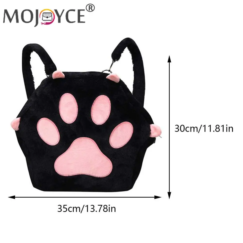 Cute Cat Paw Plush Backpack with Adjustable Straps Soft Furry Purse JK Girls Bag Cartoon Backpack for Women Girls