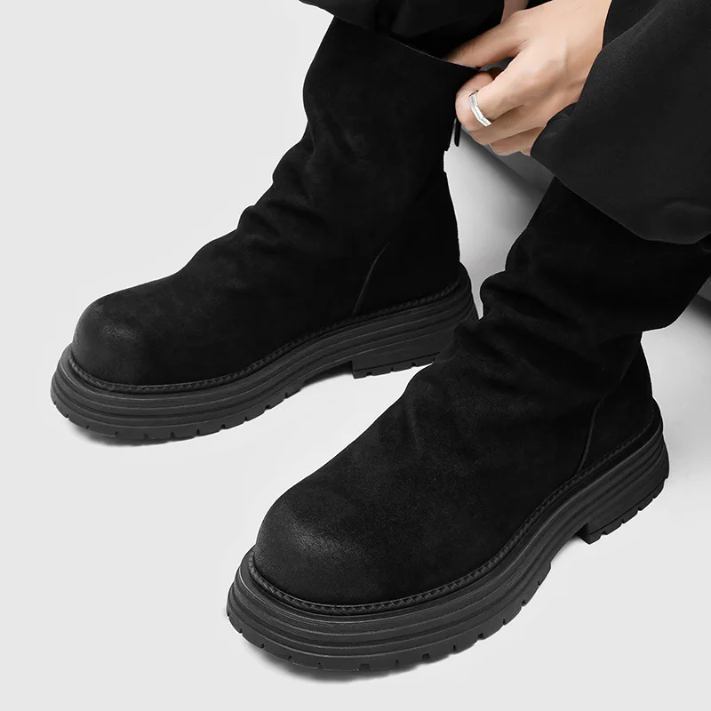 England style men boots casual punk rock cow suede leather shoes cowboy platform boot spring autumn designer ankle botas hombre