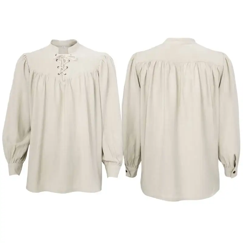 

WENAM Mens Medieval Shirts Pirate Viking Loose Shirt Vampire Renaissance Linen Tunic Lace-Up V-Neck Halloween Costume