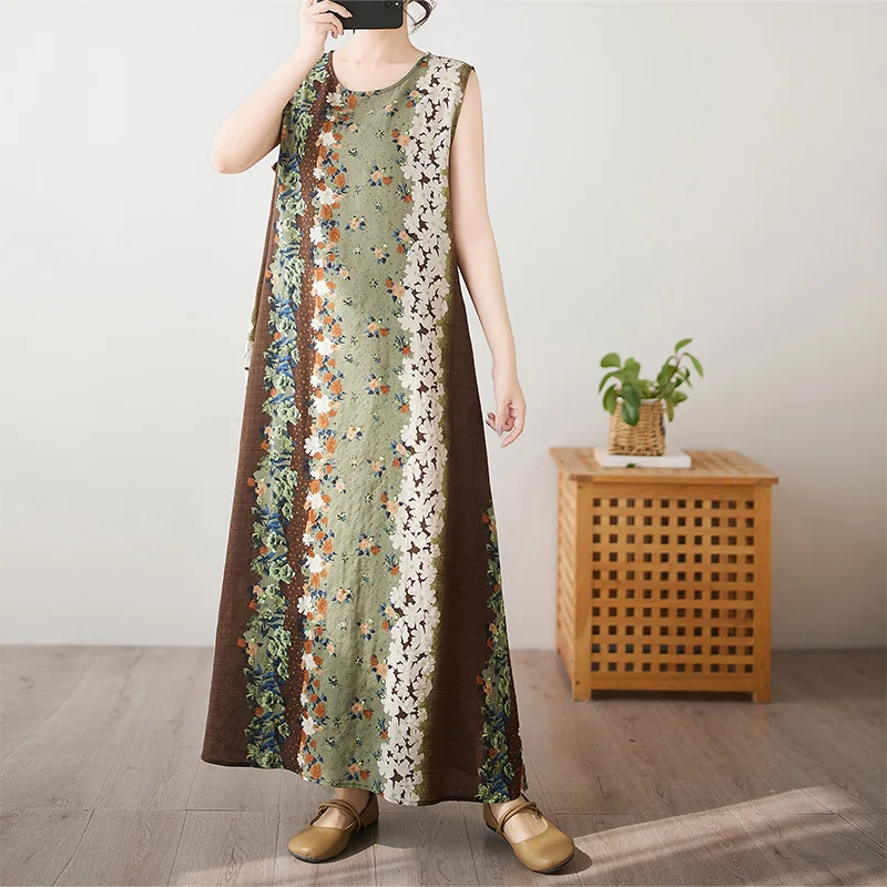 

Летнее платье больших размеров с круглым хлопковым принтом Ne Svel для похудения, длинное трапециевидное платье большого размера, удобное дышащее женское платье...