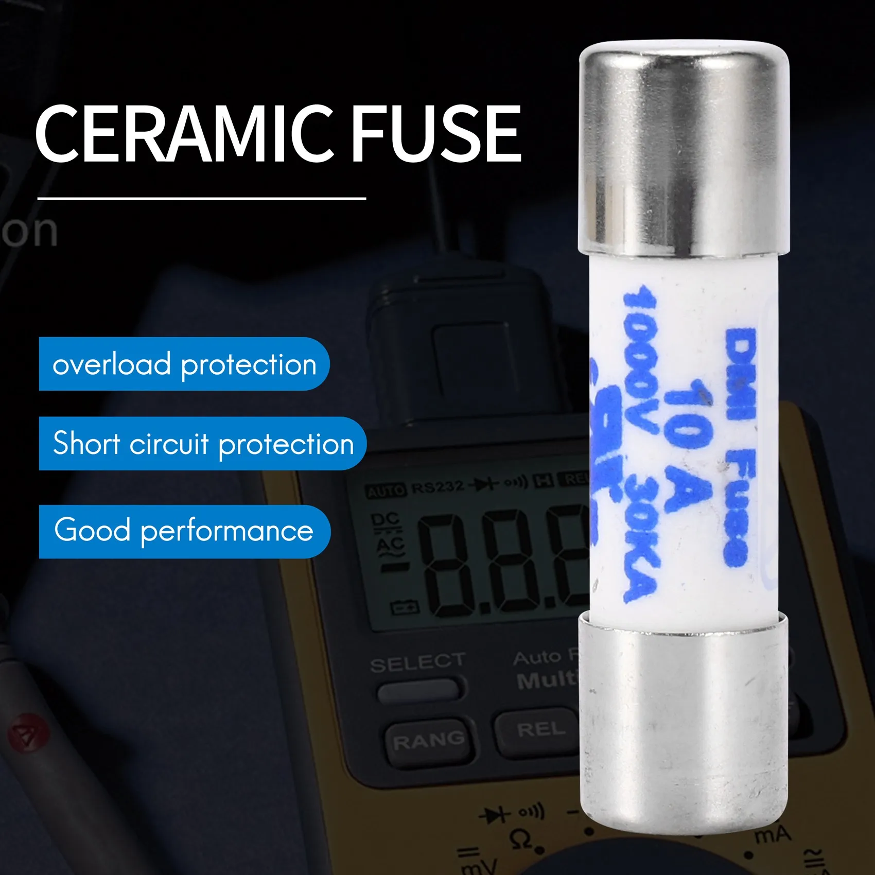Eco-friendly Multimeter 10 x 38mm 1000V 10A Cylinder Ceramic Fuse White