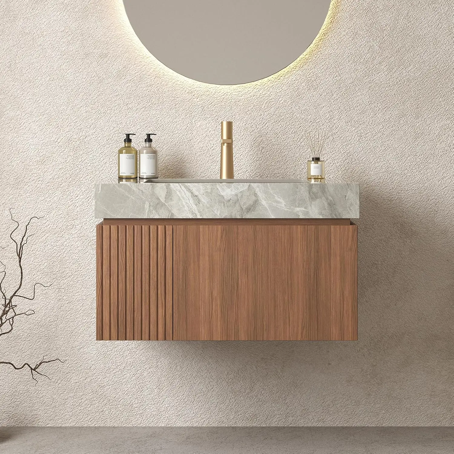 Floating 30 Inch Bathroom Vanity with Sink, Modern Plywood Wall Mounted Bathroom Storage Cabinet with 1 Door and 1, Customized