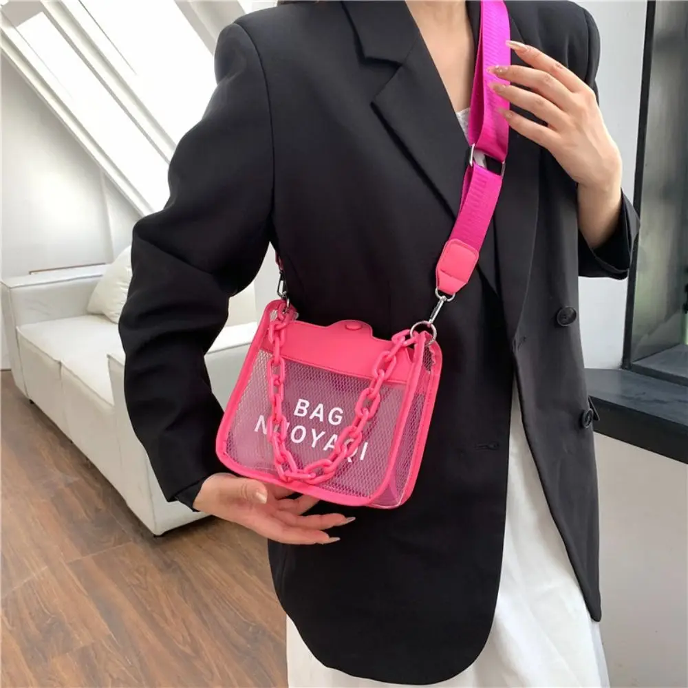 Transparent PVC Shoulder Bag Simple Candy Color Letter Messenger Bag Tote Bag Camera Phone Bag for Women