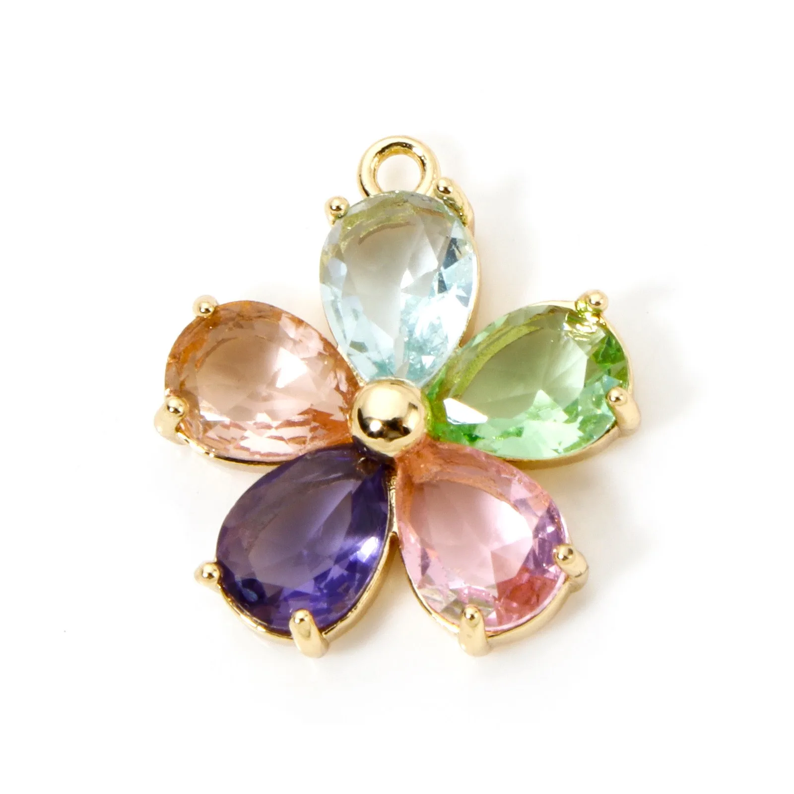 1pc Neue Messing Charms Gold Farbe Blume Mehrfarbige Glas Anhänger DIY Halskette Ohrringe Für Frauen Schmuck Erkenntnisse 21mm x 18,5mm – Detail 12