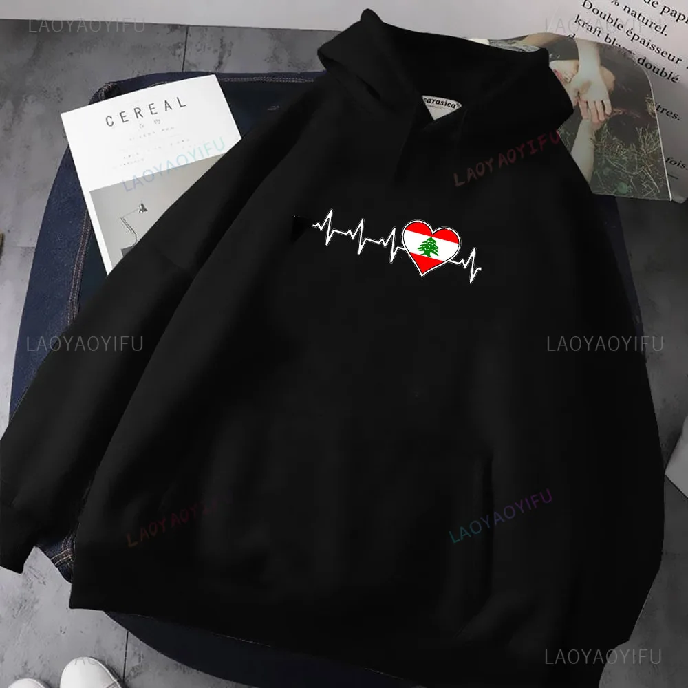 Fashion Harajuku Lebanon Love Flag Graphic Sweatshirt  Hooded Flag Electrocardiogram Printing Pullovers Winter Man Women Hoodies