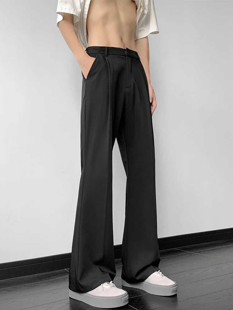 Ice Silk Men's Casual Pants Drapey Loose Fit Straight Leg Micro Flared Long Trousers Fashionable Street Style Anti-Wrinkle