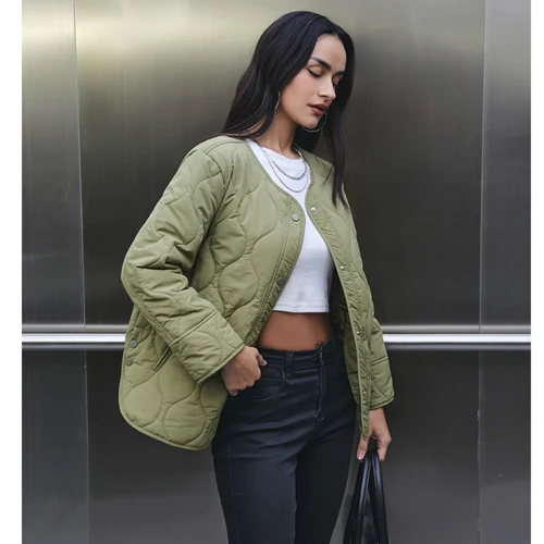 Imagen 2 del producto MUJER chaqueta acolchada negra para mujer, chaquetas acolchadas de entretiempo para mujer, abrigo de invierno de manga larga, prendas de vestir exteriores para mujer, chaqueta para mujer