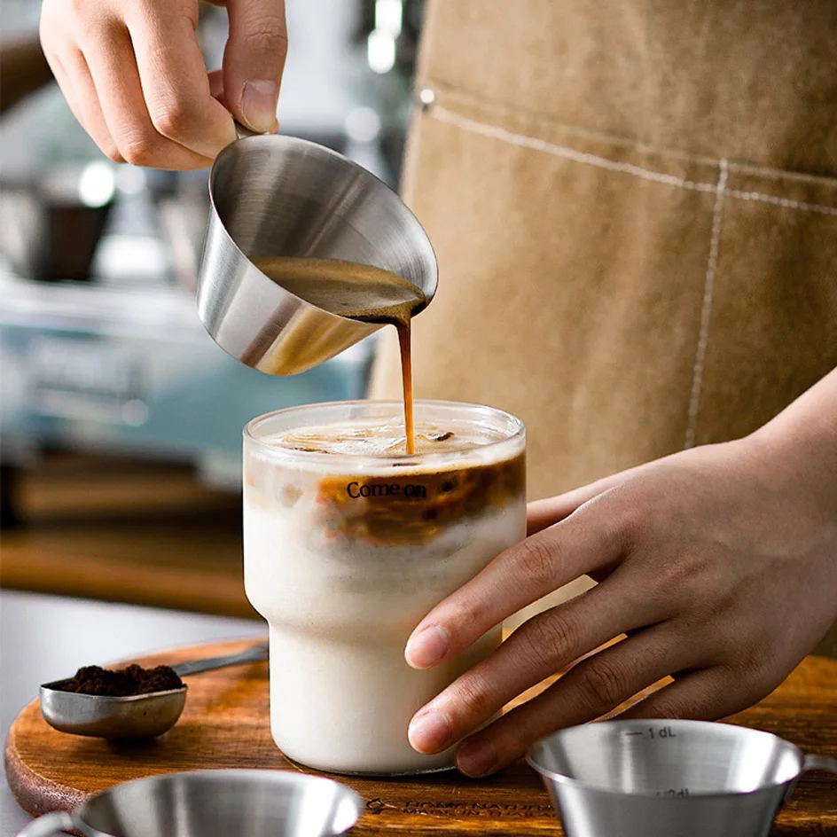 100ML Espresso Measuring Cup Stainless Steel Coffee Measuring Jug with Handle & Spout Espresso Shot Pot Coffee Accessories
