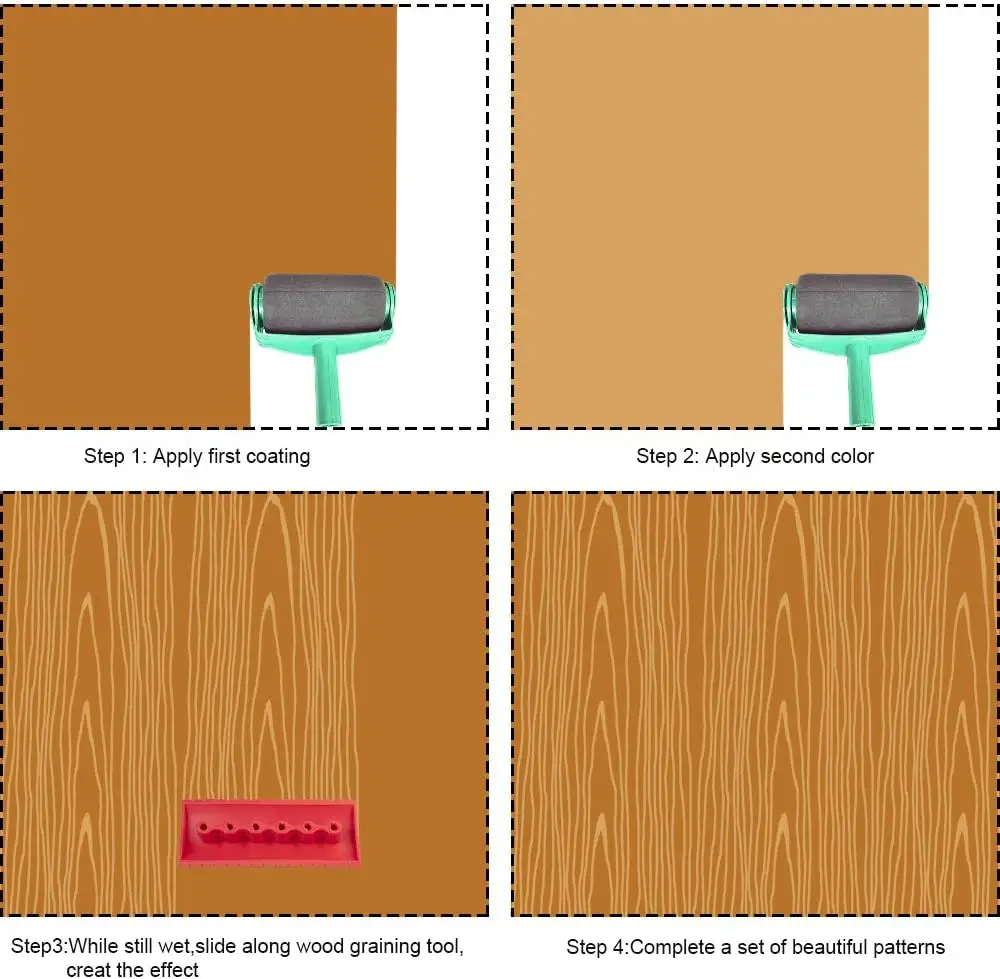 Herramienta de pintura de grano de madera, herramienta de grano de goma, arte de pared para el hogar, patrón de grano de madera, bricolaje para decoración de pared, 2 piezas