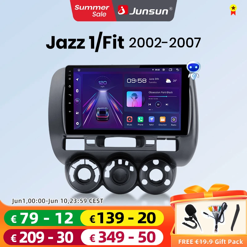Junsun autoradio sans fil CarPlay Android Auto pour Honda Fit Jazz City 2002 2003 2004-2007 GPS multimédia 2 din