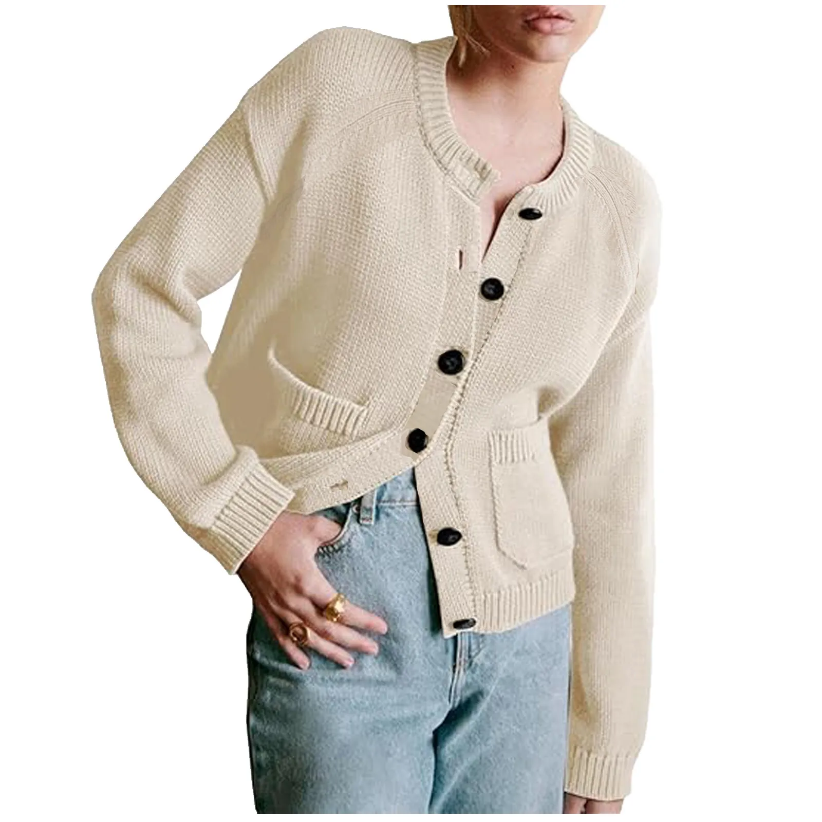 

Women Autumn Winter O-Neck Sweater Single Button Knitted Cardigans Sweater Women Long Sleeve Beige Top Crochet Mujer Clothing