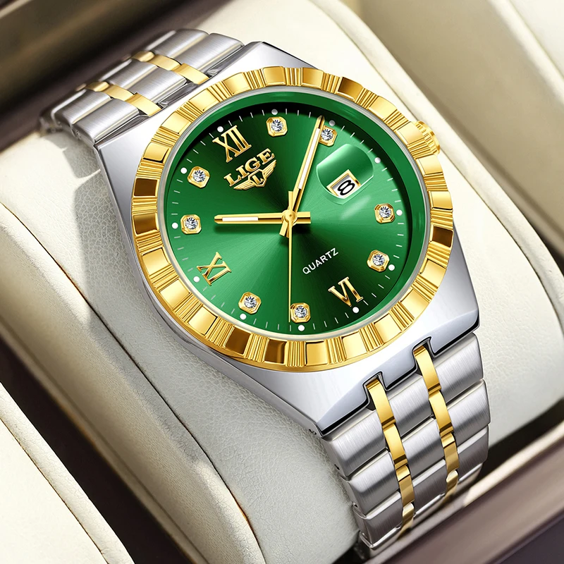 

LIGE New Luxury Men Watch Waterproof Luminous Watch Men Stainless Steel Diamond Quartz Wristwatches For Men Relogio Masculino
