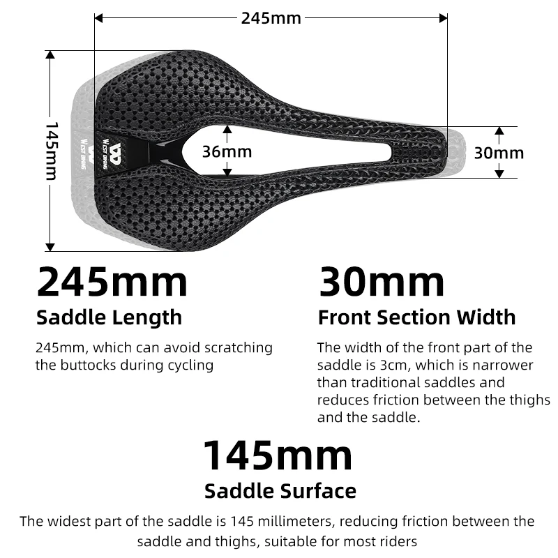 WEST BIKING 3D Printed Bike Saddle Ultralight T800 Carbon Fiber Prefessional Bike Saddle Short Nose Cushion Cycling Accessories