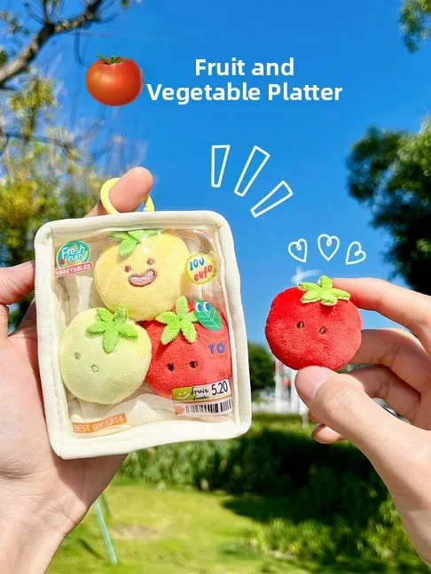 Original  Cut Strawberries Carrots Vegetable Platter Plush Earphone Bag Blueberry Corn Sweet Potato Hanging Ornament