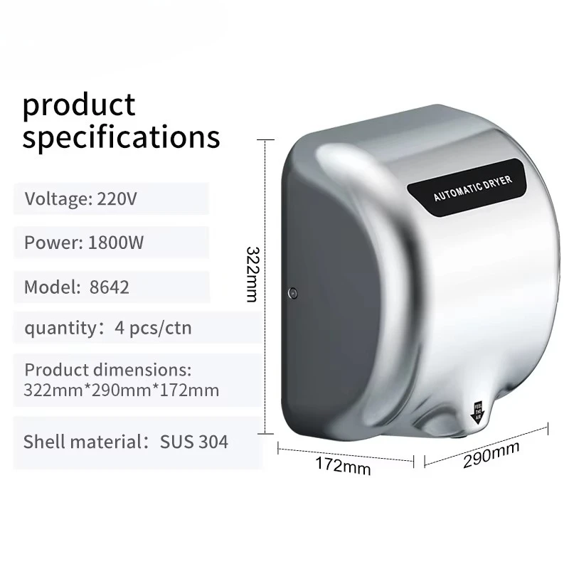 Wholesale OEM CE certificate high quality 304 stainless steel automatic hand dryer public bathroom commercial