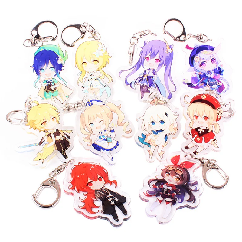 Llaveros de impacto Genshin de Anime Kaedehara Kazuha Kamisato Ayaka Lumine Klee Aether Paimon llaveros acrílicos colgantes figura Juguetes