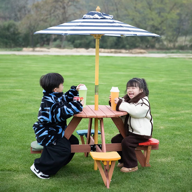 Kindergarten table and stool integrated campground with parasol Children's table and stool Outdoor picnic Children's table and c