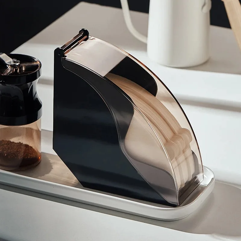 

Hand Drip Coffee Filter Paper Holder Storage Rack with Acrylic Cover Dispenser Storage Barista Tools For Coffee Filter
