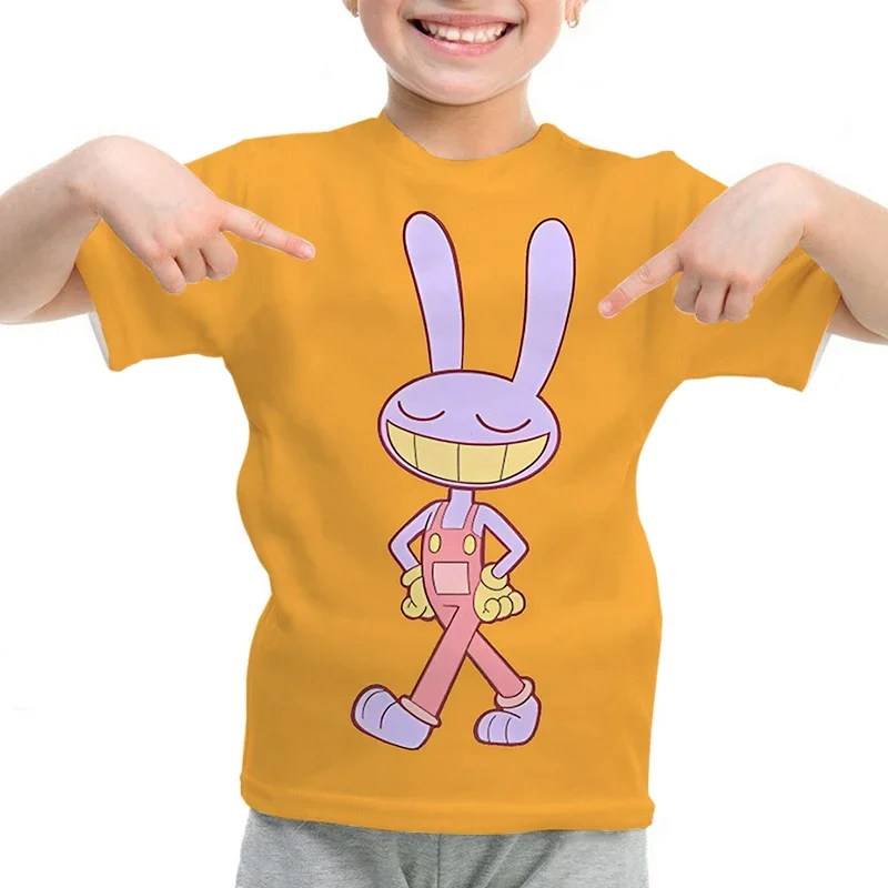 2024 Disney Anime erstaunliche digitale Zirkus Kinder 3D T-Shirts Jungen Mädchen Anime lässig Sommer Kurzarm Kleidung Kinder T-Shirt