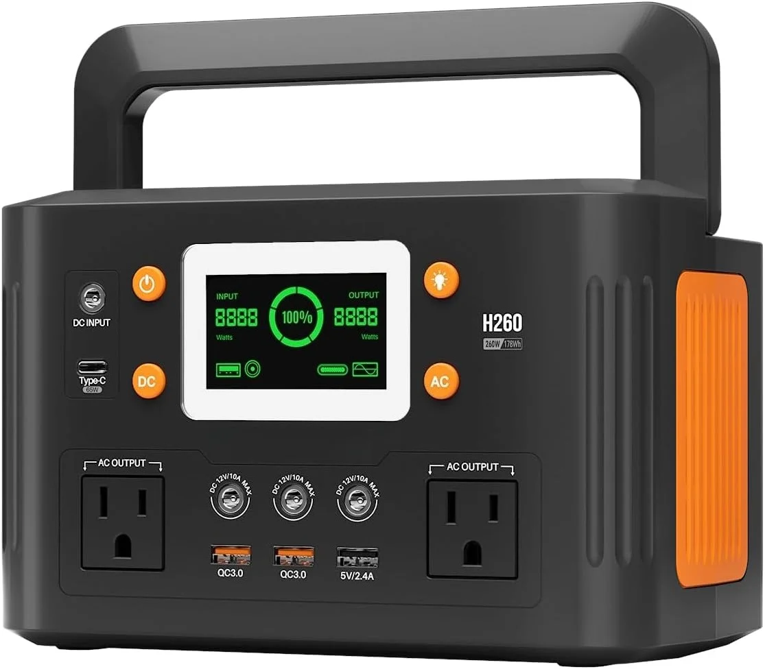 

Portable Power Station,260W(500W peak) Solar Generator with PD 65W,110V Pure Sine Wave AC Outlet, 48000mAh Backup Lithium
