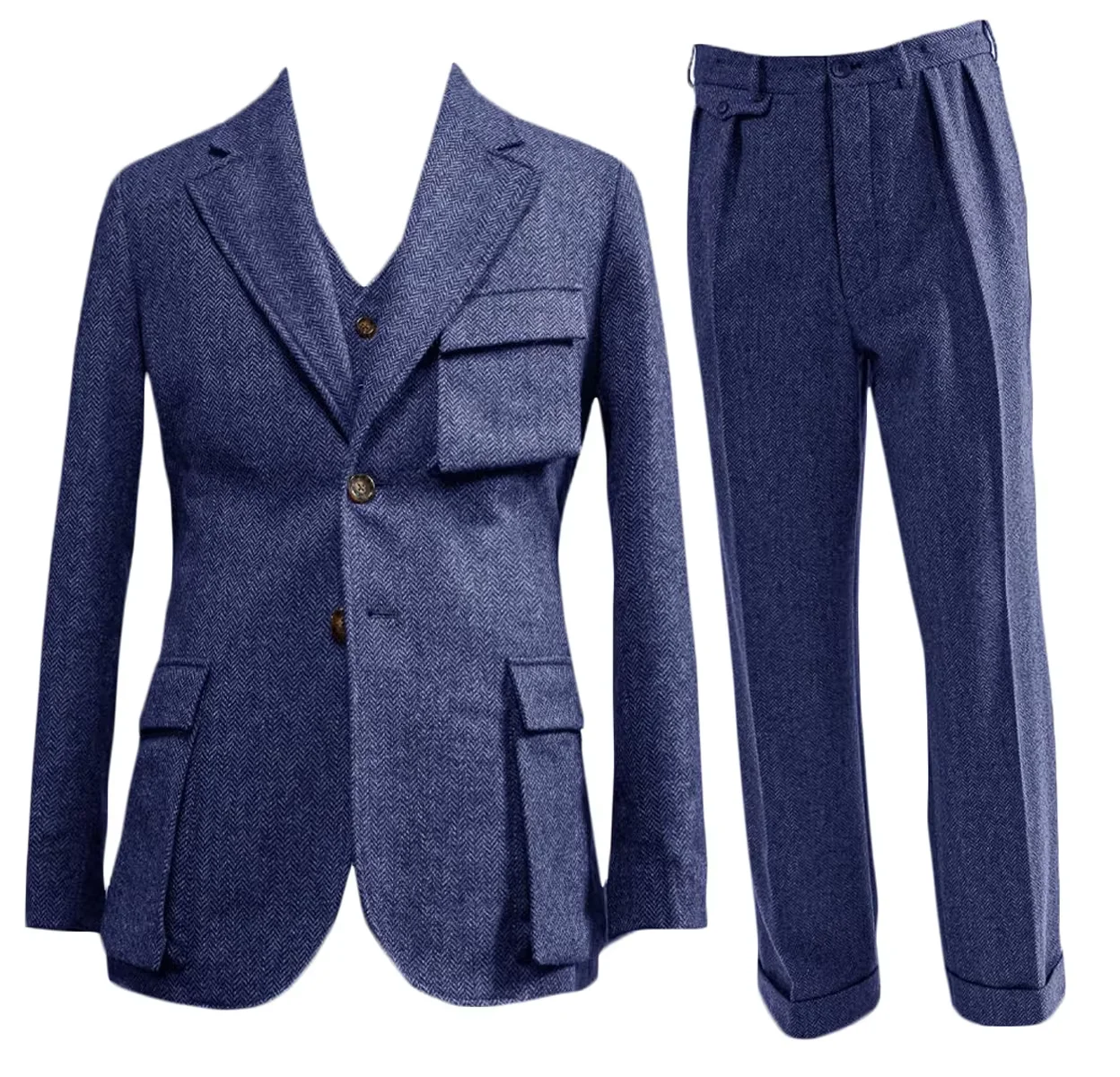 Elegant Men Suits Casual Single Breasted 3 Pieces Herringbone Slim Fit Blazer Vest Pants High Quality Summer Formal Wedding Suit