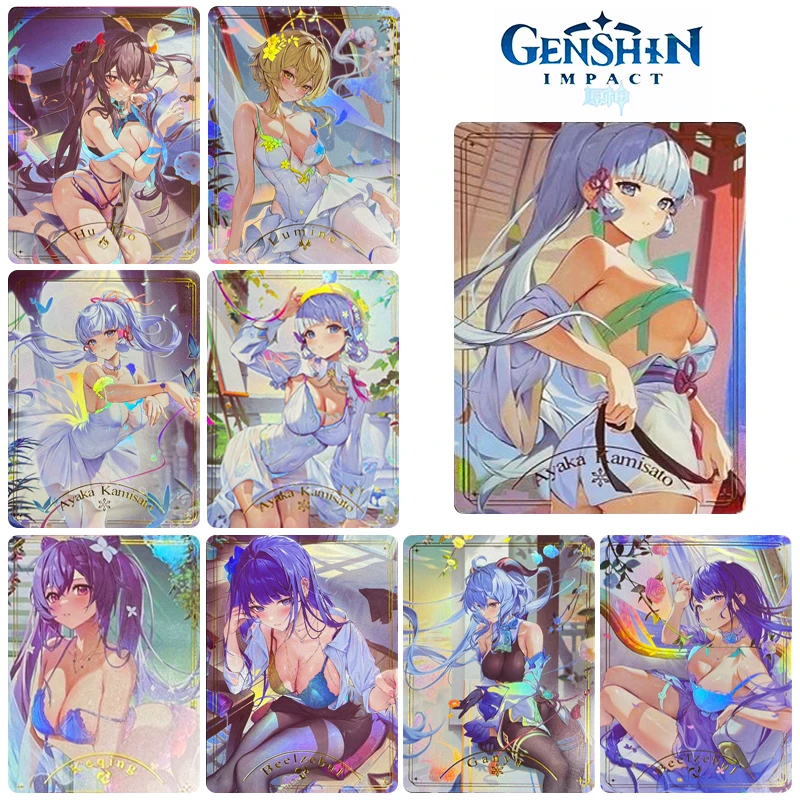 

DIY Genshin Impact series 9pcs/set Collection card Ganyu Kamisato Ayaka Anime characters Bronzing flash card Christmas gift toy