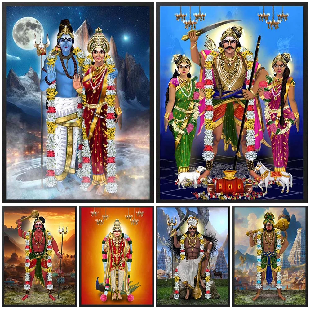 Shiva Family Posters Religion Parvati Brahmanism Wall Pictures For Living Room Nordic Poster Wall Art Canvas Painting Unframed