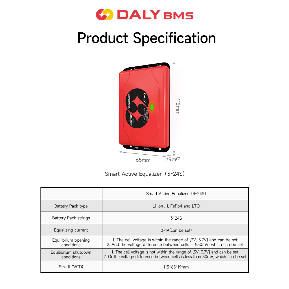 Daly Bms Active Balancer 1A Lifepo4 3S 4S 8S 16S 48V Battery Equalizer For Lithium 18650 Battery