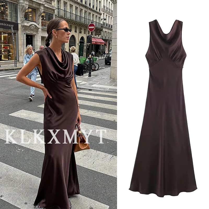 Sukienki damskie seksowne 2025 lato moda damska bez rękawów z odkrytymi plecami marszczona sukienka typu halter elegancka sukienka damska na imprezę w stylu high street długa sukienka