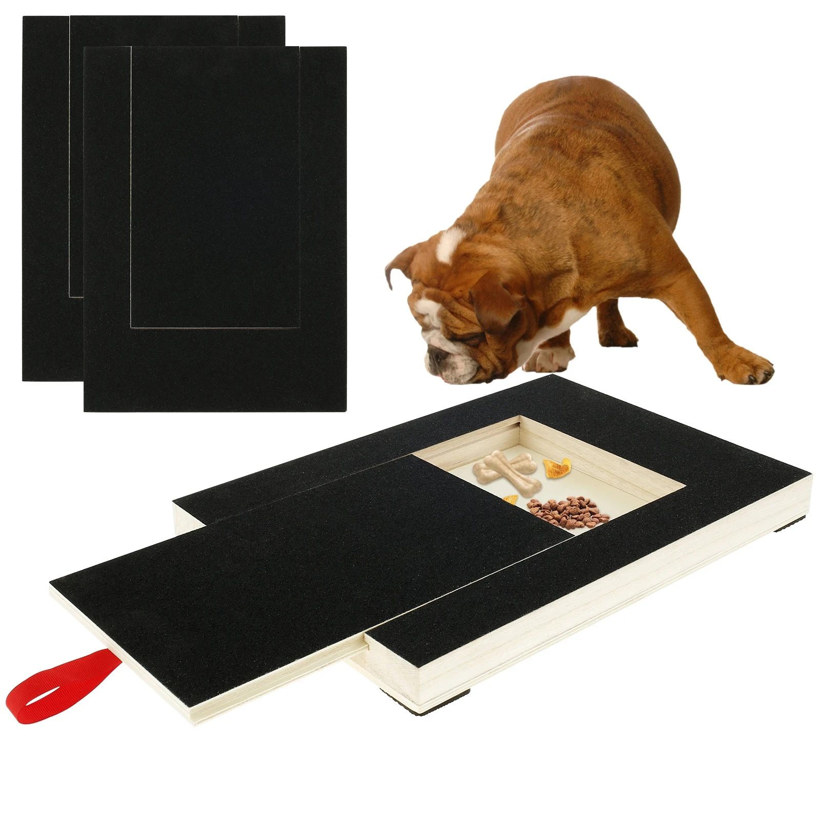 Dog Nail Scratch Board Height Adjustable with Built-in Treat Box Wooden Puppy Nail Grinding Pad Treat Drawer Board Foldable