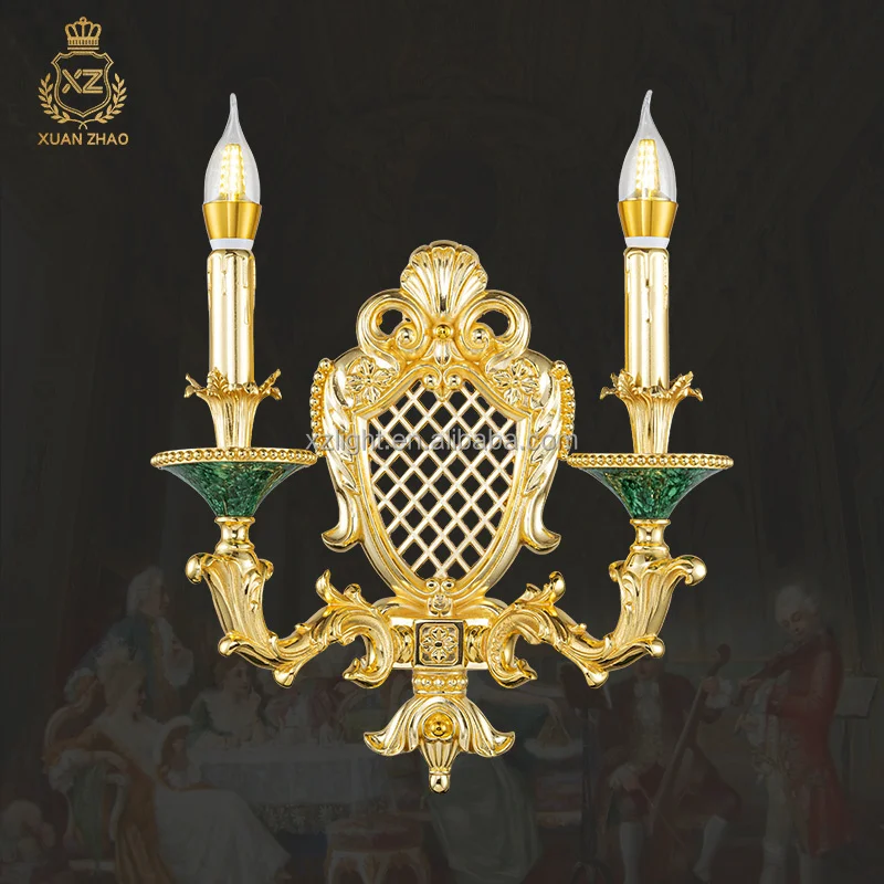 

European Design Indoor Decoration Lighting Brass Malachite Frame Brass Led Bedroom Wall Lamp