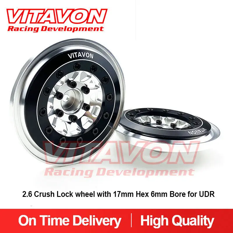 VITAVON CNC Alu 2.6 Crush Lock Wheel with 17mm Hex 6mm Bore for UDR LMT Silver+Black