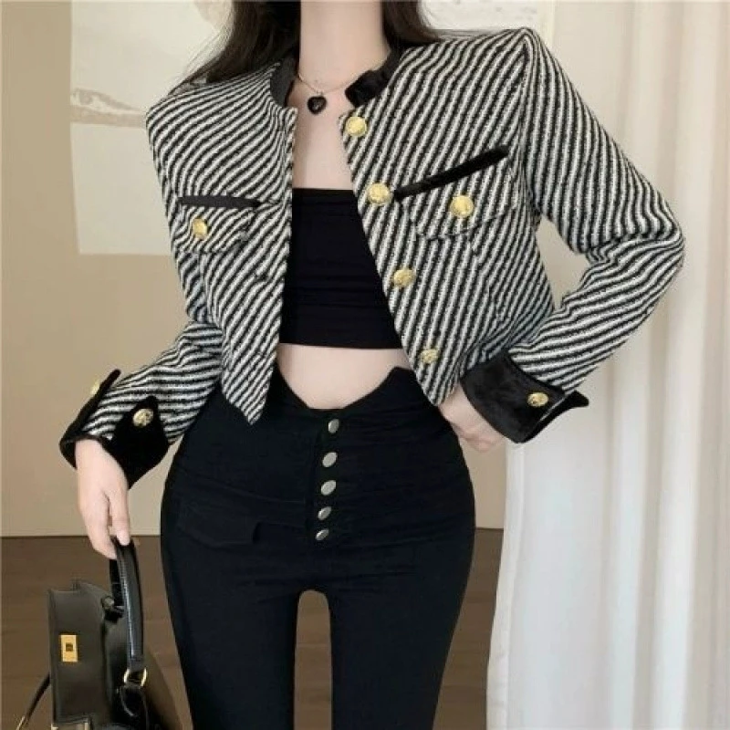 

Color Blocking Stand Collar Small Fragrant Jacket Women's Clothing Spring Autumn New Fashion Short Jacket Female Outerwear Tops