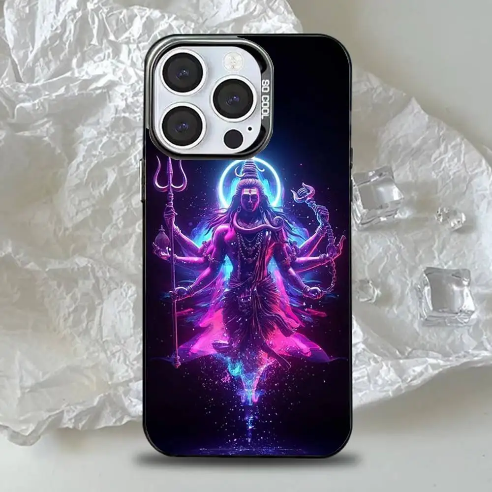 حافظة هاتف L-Lord S-Shiva H-Hindu God لهاتف iPhone 16,15,14,13,12,11,Pro,Max,Plus,Mini,XS,SE مضادة للسقوط باللون الأسود غير اللامع