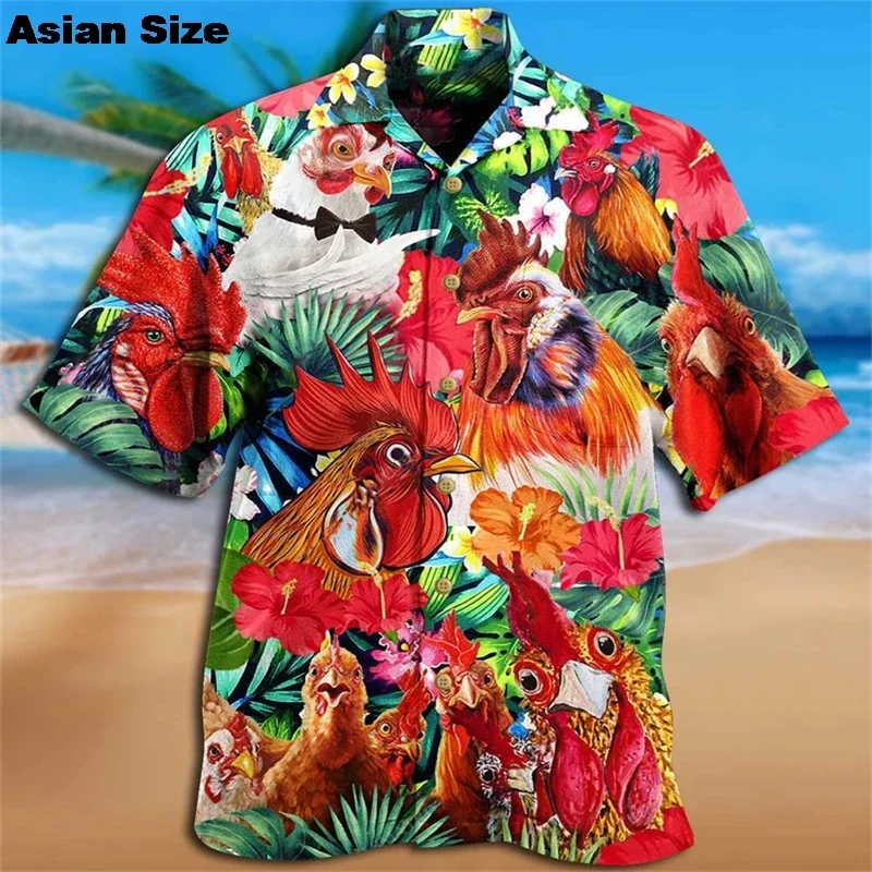 

2025 Newest Breathable 3D Printed Trendy Cool Fashion Chicken Shirts Beach Hawaiian Tops Short Sleeves Summer Men's Tee Blouses