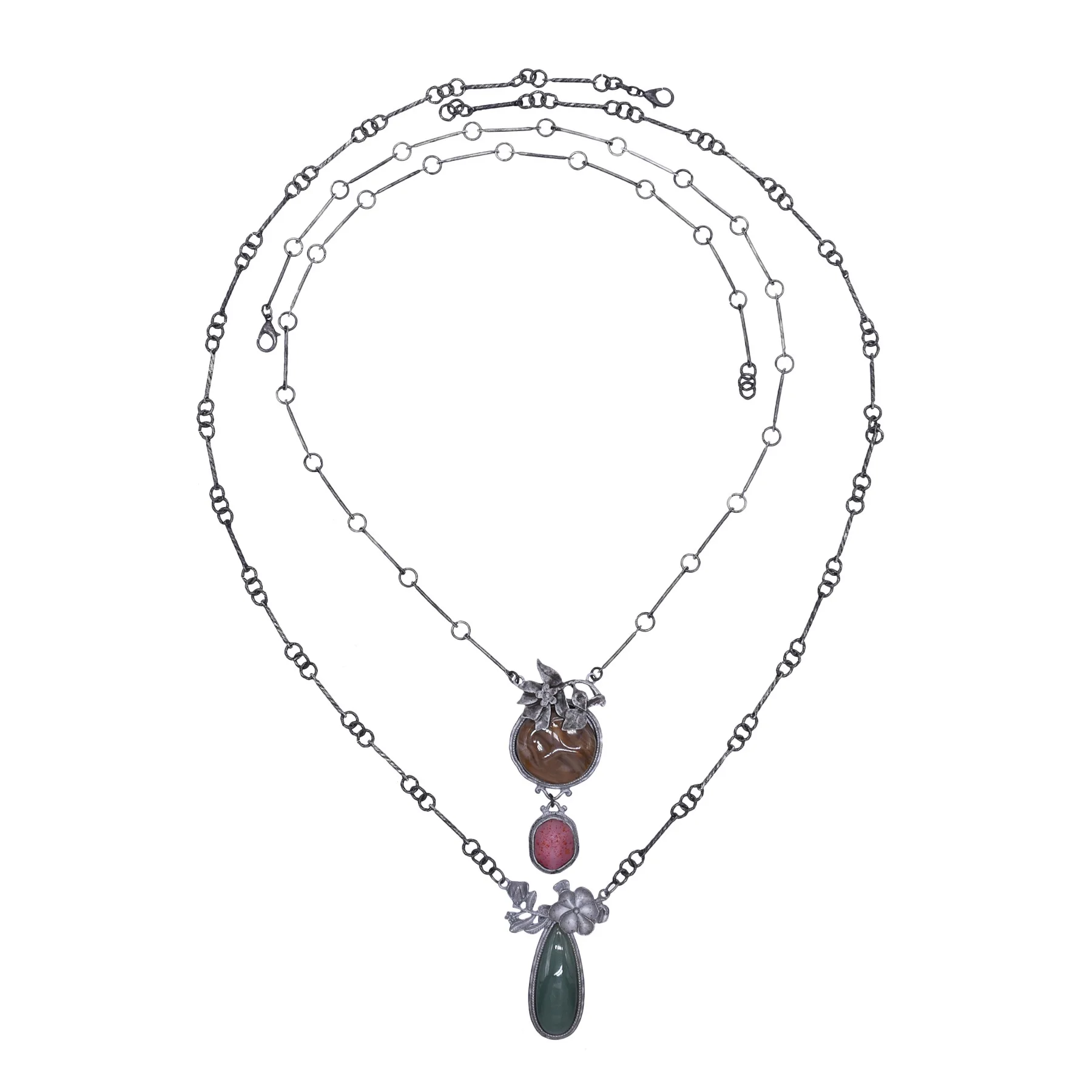 Conjunto de 2 piezas de diseño Vintage, cadena de lana con gemas de flores de alta gama, elegante colgante de aleación de Zinc, collar de flores
