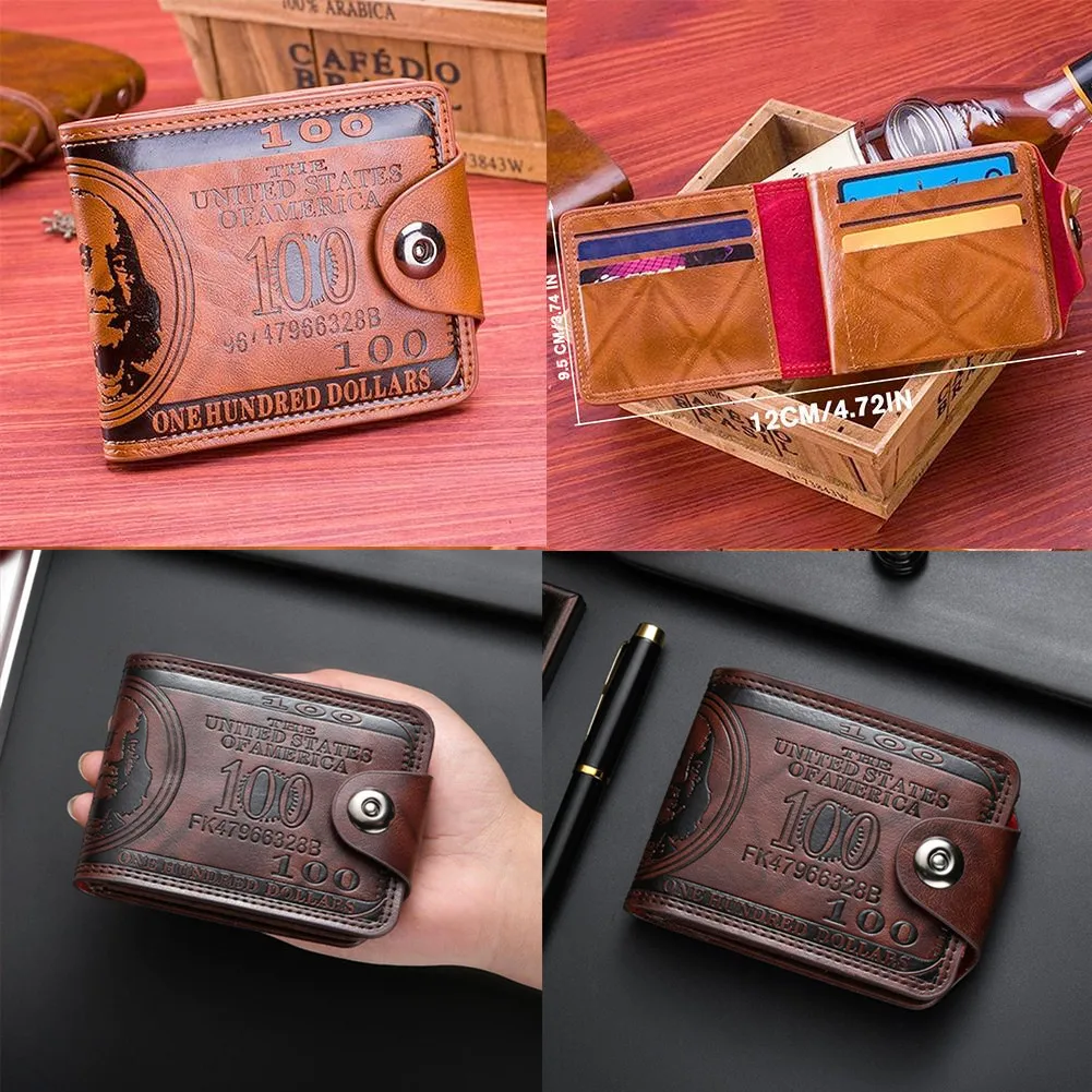 محافظ رجالية مع 100 دولار أمريكي نمط غلق بمشبك محفظة جلدية للرجال مع حامل بطاقة سستة محفظة جيب للعملات المعدنية cartera hombre