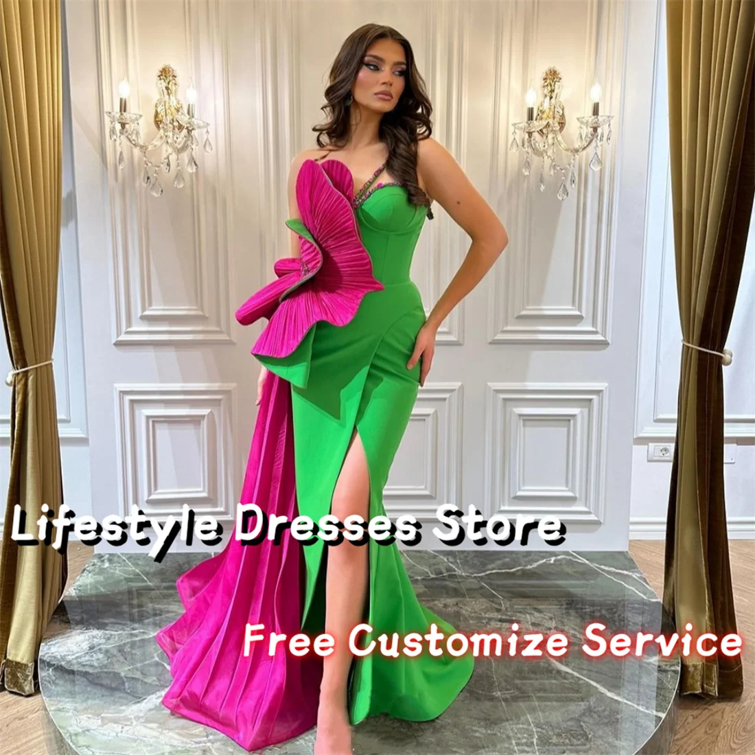 Customized Contrast Color Mermaid Elegant Evening Dresses One-Shoulder Prom Gown Wedding Party Dress فساتين للمناسبات الرسمية