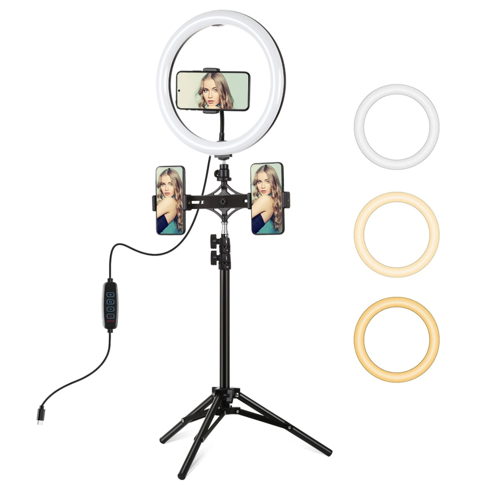 

PULUZ 30cm Ring Light + 1.1m Tripod + Dual Phone Brackets 3 Modes Dimmable Dual Color Temperature LED Vlogging Video Light