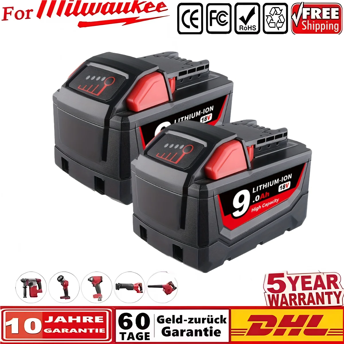 

New Upgraded 12.0Ah For Milwaukee M18 Power Tool Battery, Charger, BR, XC, 18V M18B5, 48-11-1860, 48-11-1850, 48-11-1815 2604-20
