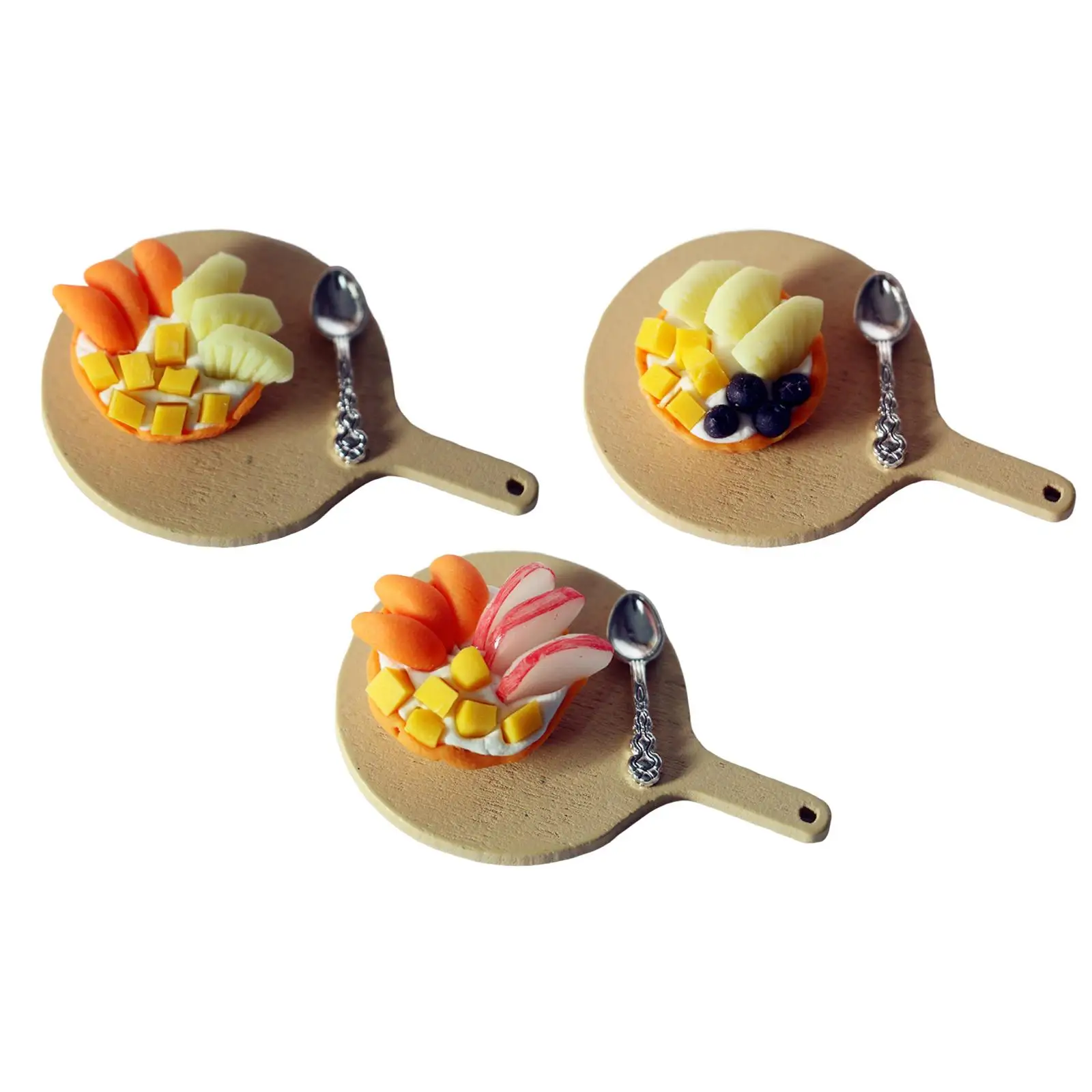 Mini 1:12 Dollhouse Food Set Decoration Spoon Tiny Food with Tray Kitchen Accessories for Diorama