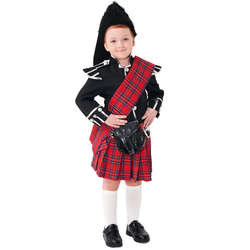 2025 New Kids Child Scotsman Costume for Boys Tartan Kilt Set Scottish Outfit 2-4Y 4-10Y 10-12Y AA