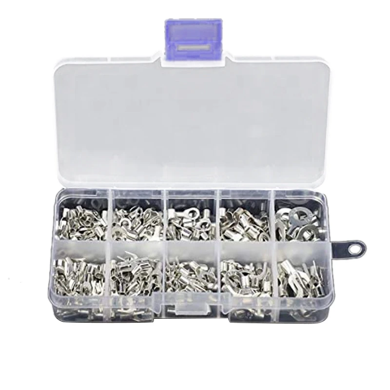 320Pcs 10 in 1 Terminals Non-Insulated Ring Fork U-Type Brass Terminals Assortment Kit Cable Wire Connector Crimp Spade-A27I