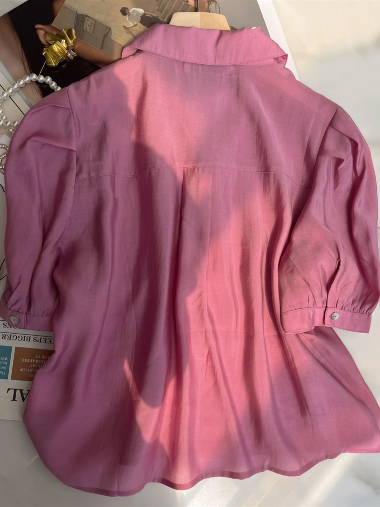 New Summer Girlish Rayon Turn-down Collar Crop Tops Puff Sleeves Simplicity Solid Color Comfortable Prairie Chic Shirts Blouses