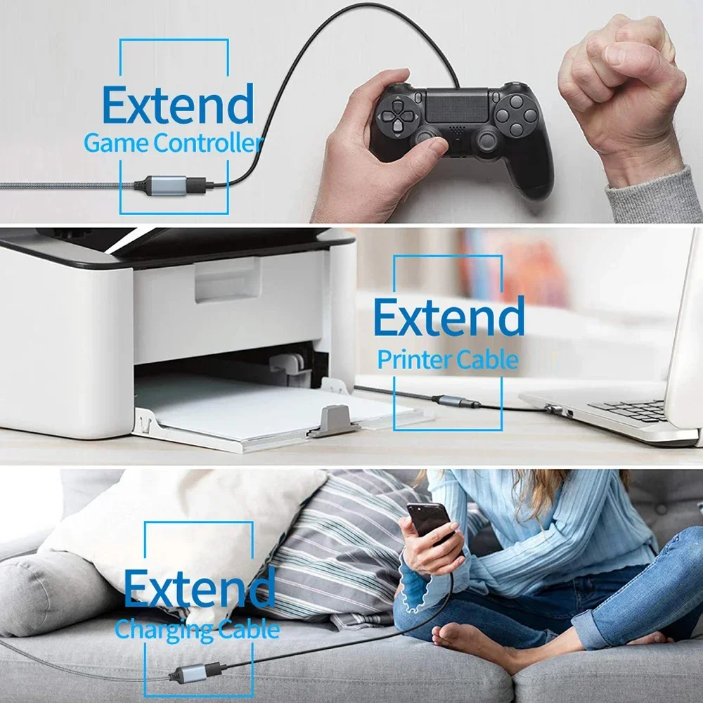 Nylon Braided 1-5M USB3.0 Male Female Extension Cable 5Gbps Stable Transmission Data Sync Flexible  for Smart Laptops Tvs Ps4 image 4